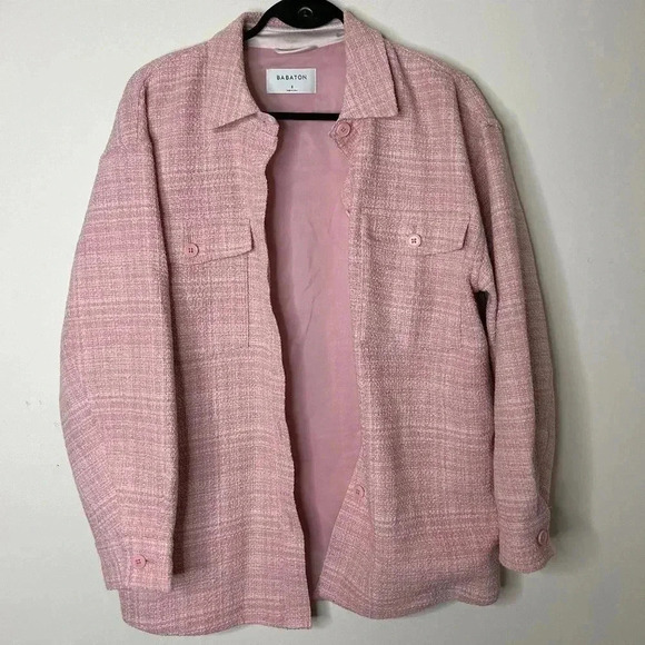 Aritzia Babaton Shacket Joan Shirt Jacket Oversized Linen Tweed Pink Plaid 2 - Picture 6 of 16
